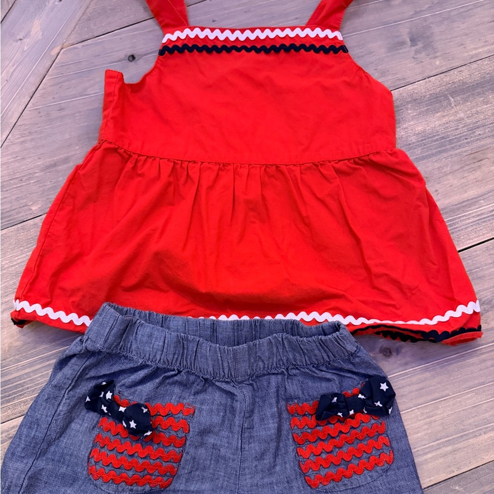 Gymboree Girls Patriotic USA flag Red Top & Chambray Shorts Set Size 6